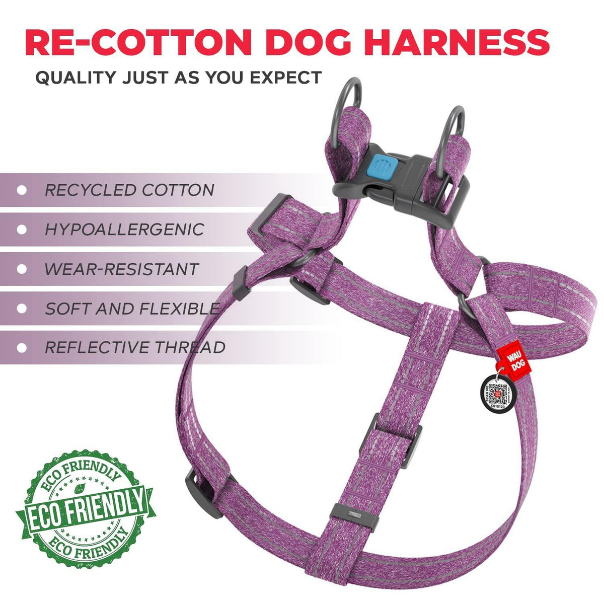 WAUDOG Re Cotton Pettorina per Cani - Pettorina Eco-Friendly per Cani di Piccola Taglia