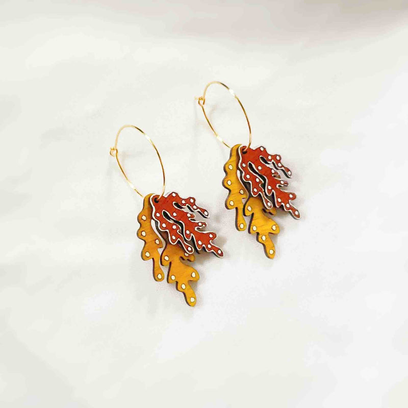 Coral Eco-friendly Recycled Wood & Gold Earrings