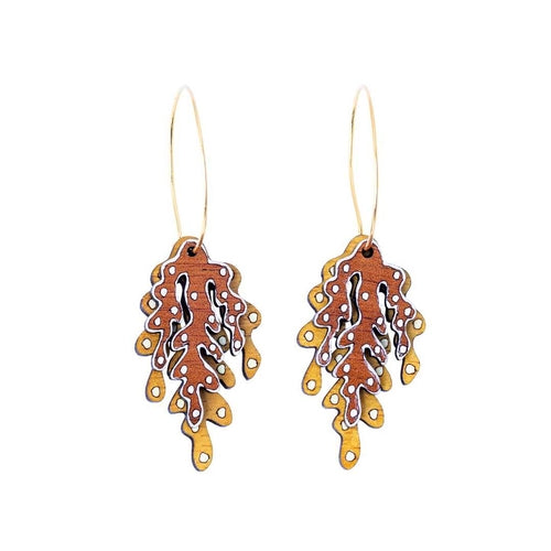 Coral Eco-friendly Recycled Wood & Gold Earrings