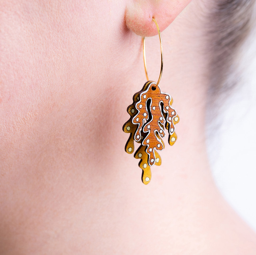 Coral Eco-friendly Recycled Wood & Gold Earrings