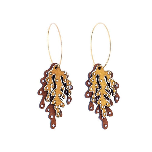 Coral Eco-friendly Recycled Wood & Gold Earrings