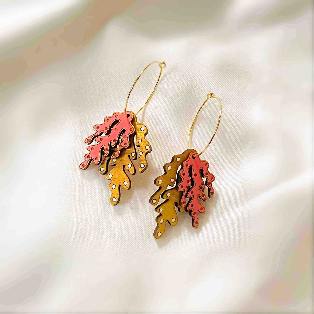 Coral Eco-friendly Recycled Wood & Gold Earrings