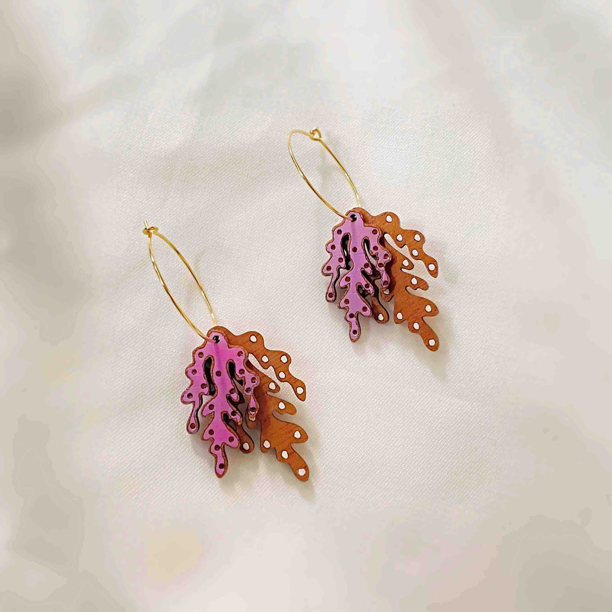 Coral Eco-friendly Recycled Wood & Gold Earrings